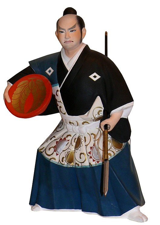 самурай с копьем и чашей для сакэ, японская статуэтка