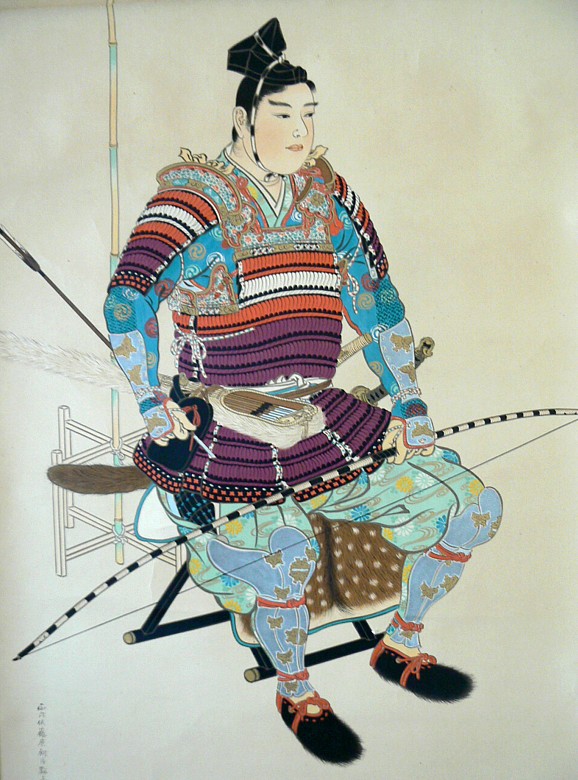 японская картина Самурай перед битвой, 1820-е гг. Искусство самураев, японские мечи, интерьер